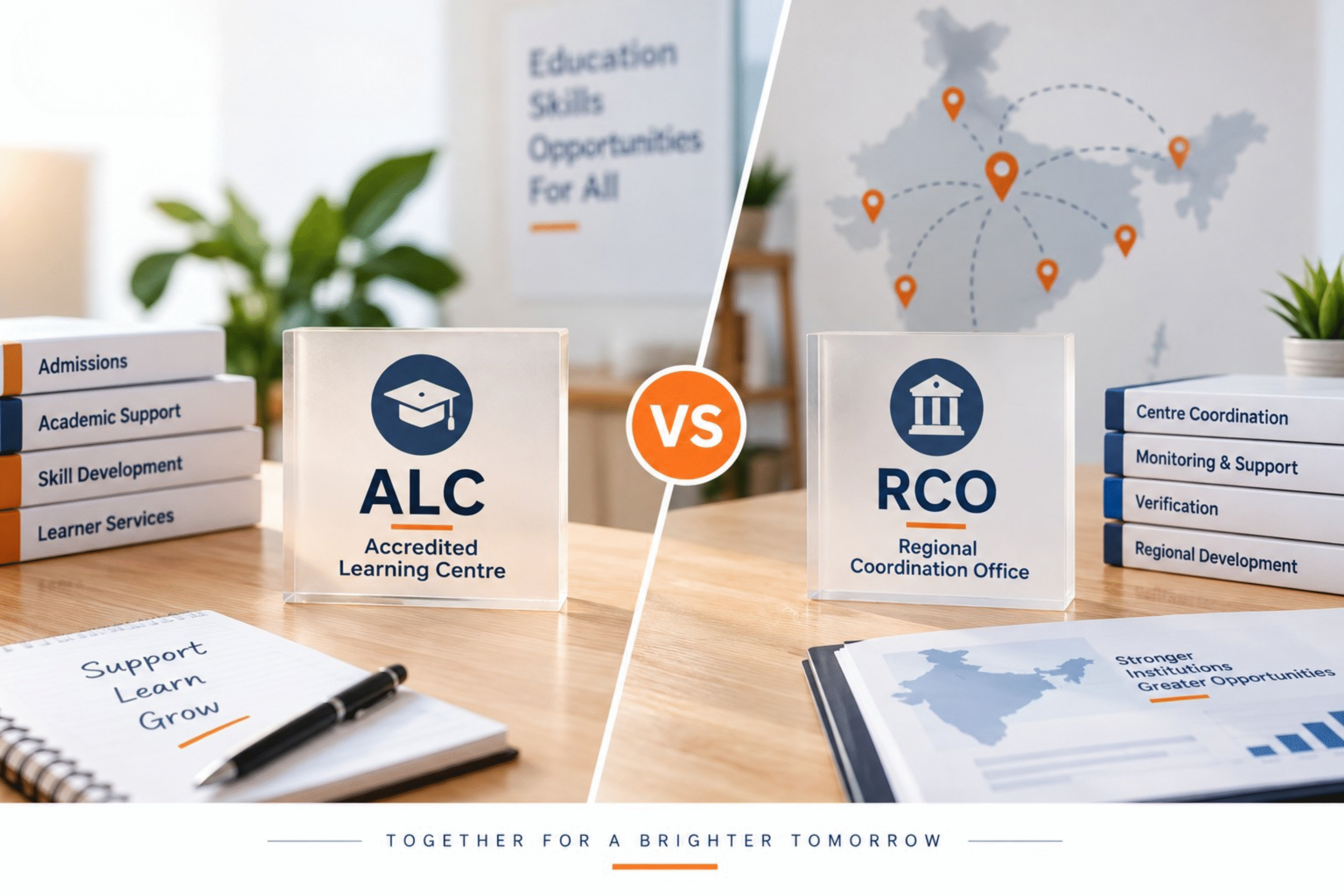 ALC vs RCO comparison showing ODLC learning centre and regional coordination office roles.